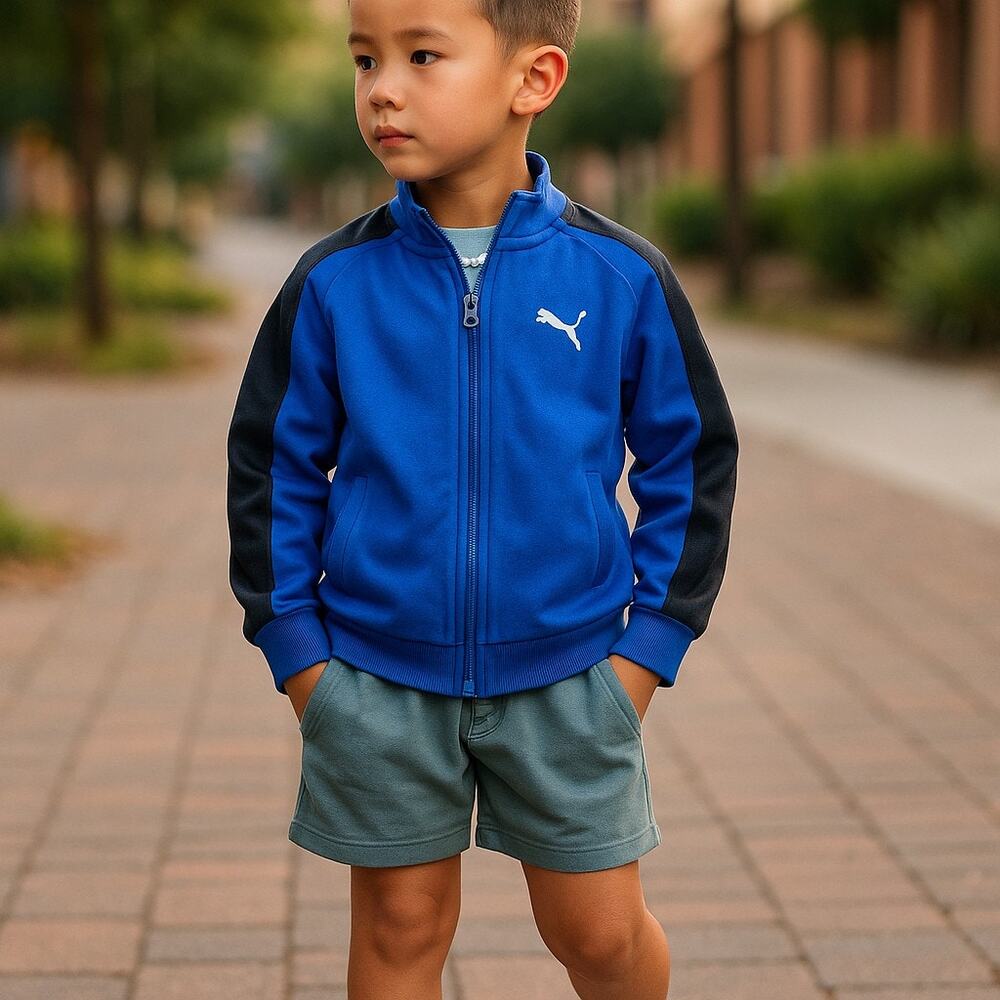 Puma Boys Jacket Size 24 Months Blue Black Velour Zip Front Track Style Soft NEW